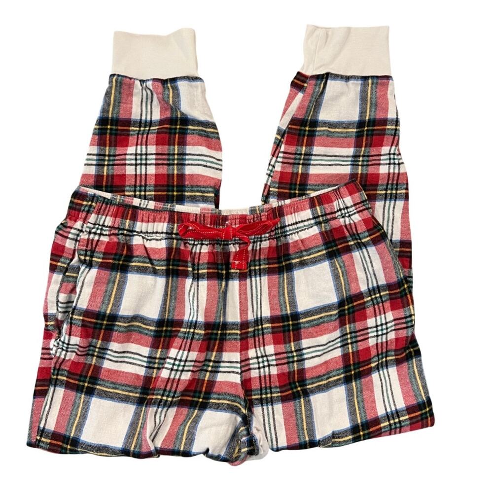 Old Navy White/Cream Plaid Tartan Flannel Christmas Pajama Joggers/Pants -SIZE M